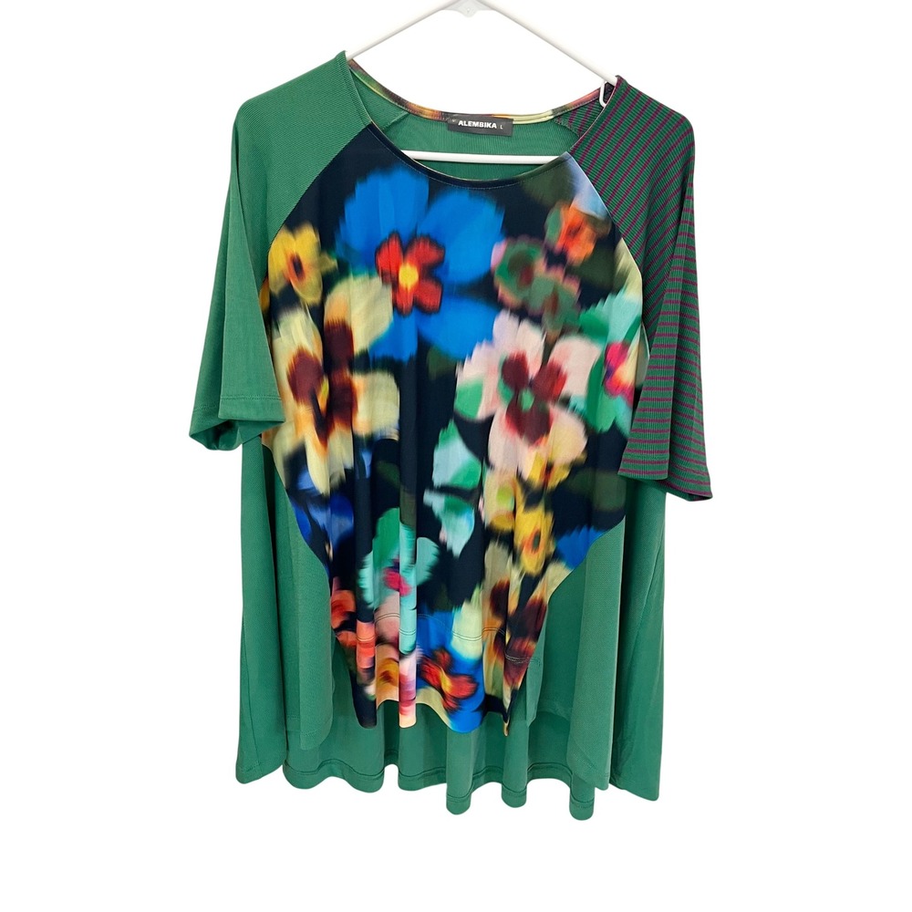 Alembika Forget Me Not Trapeze Top Raglan Garden Floral Artsy Lagenlook LARGE